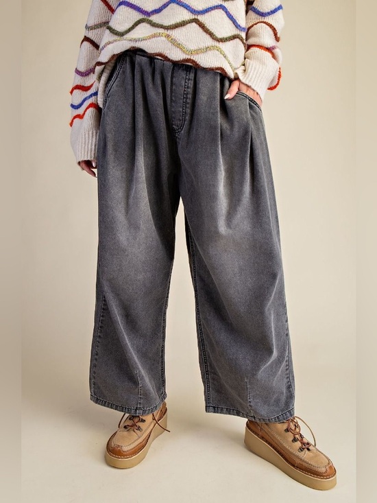 easel Pants - Easel Black Denim Washed Loose Fit Denim Pants